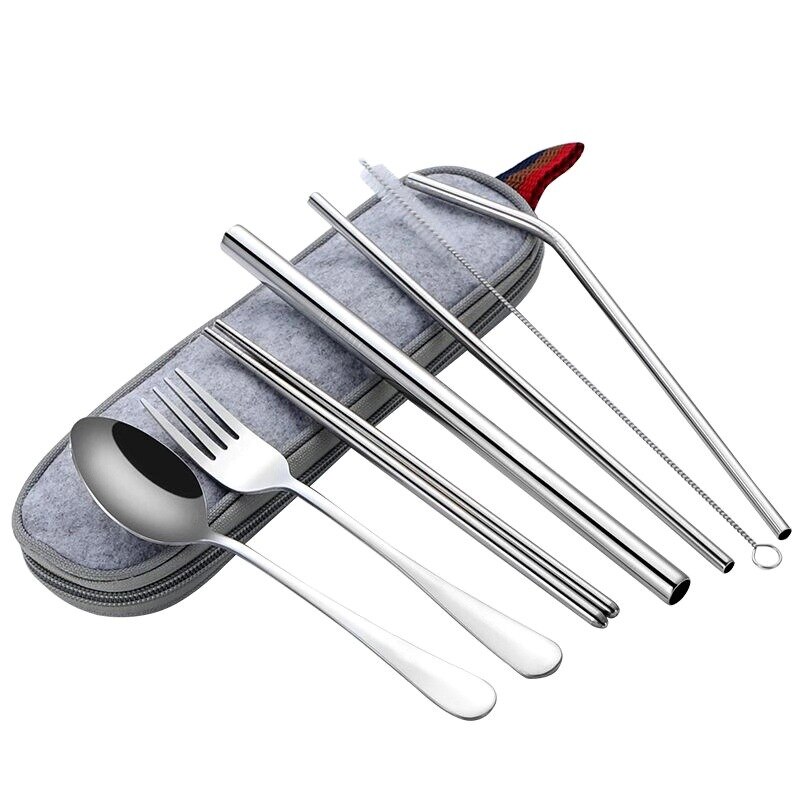 Stainless Steel knife and fork spoon chopsticks combination set Chinese Chop Stick Tableware Kitchen Tools Reusable: Zilver