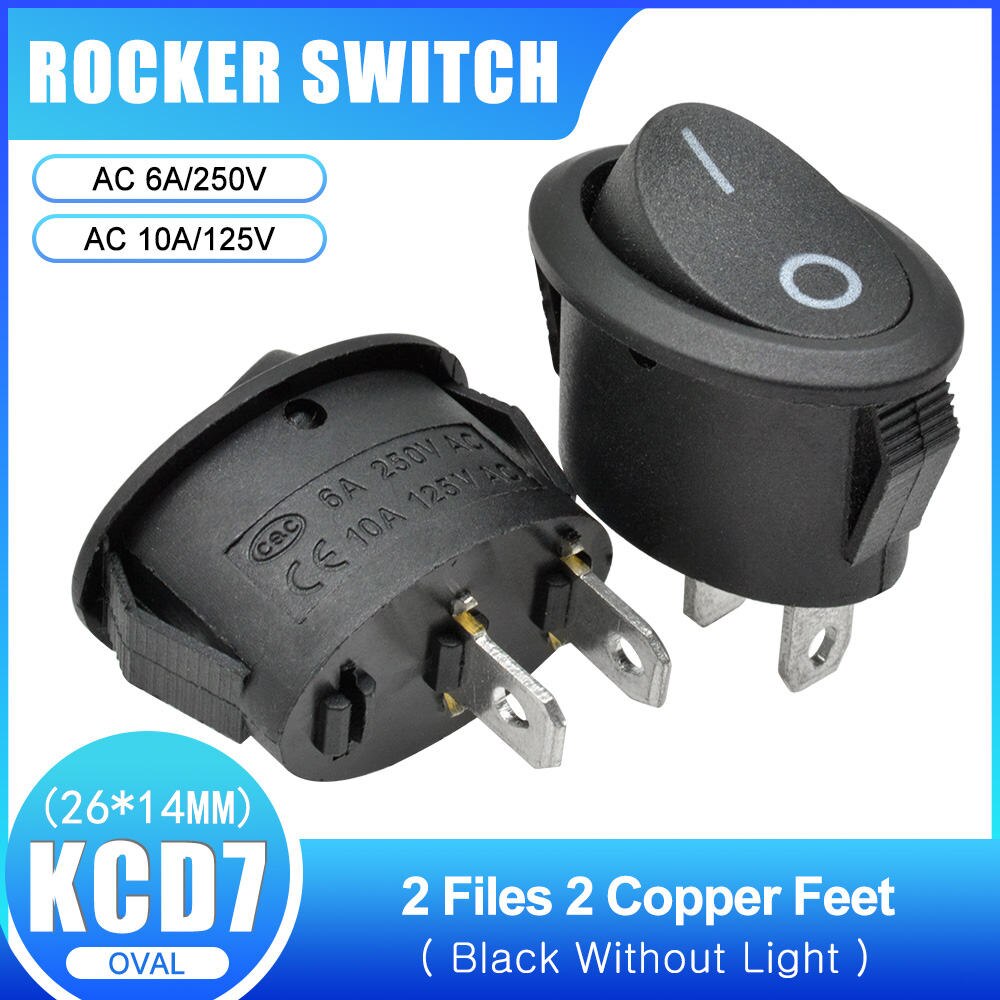 5Pcs 26x14mm KCD7 Oval Push Button Rocker Switch 6A 250V 10A 125V AC Toggle IO On-Off Car Boat Power Switch 2Pin 3Pin LED Light: 2Pin On-Off Black