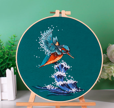 Kit de bordado de animales y agua con aro de 20cm, conjunto de cinta bordada tridimensional simple, suministros para manualidades de costura DIY: Borgoña