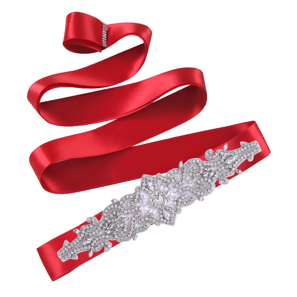 TOPQUEEN S26 Luxus Strass Hochzeit Kleider Gürtel Frauen Kristall Gürtel für Braut Hochzeit Bund Jewel Gürtel Braut Schärpen: Wine Red ribbon