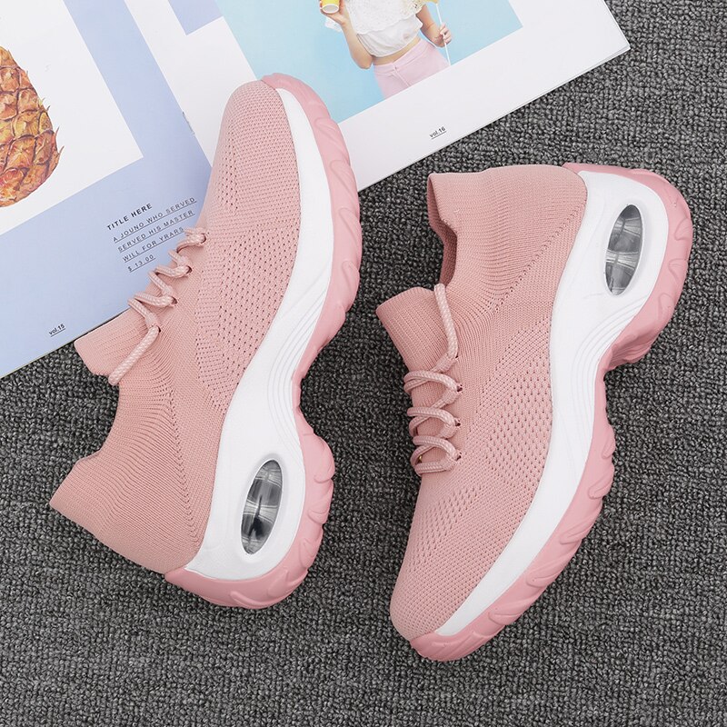 Women Running Sock Shoes Big Size 36-42 Height Increasing Swing Sneakers Soft Platform Jogging Sport Shoes Walking Flat Footwear