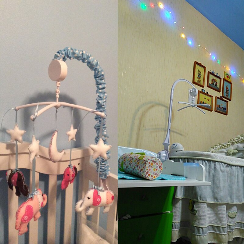 Puur witte baby speelgoed rammelaars beugelset kinderbedmobiel bedbel speelgoed houder arm beugel + opwindbare muziekdoos 874342