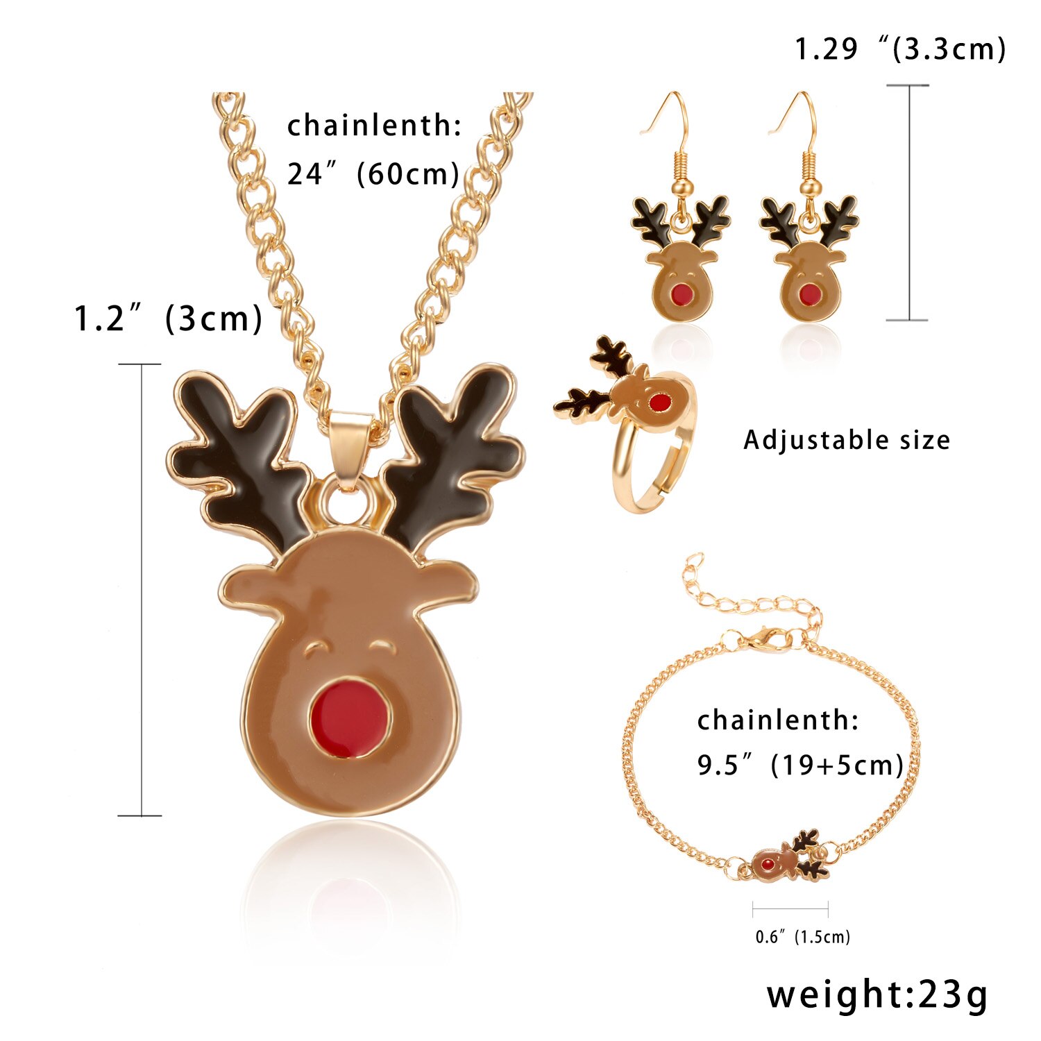 4 pçs/set novo natal encantos pingentes conjunto de jóias árvore natal cervos sinos papai noel brincos colar pulseira anel presente