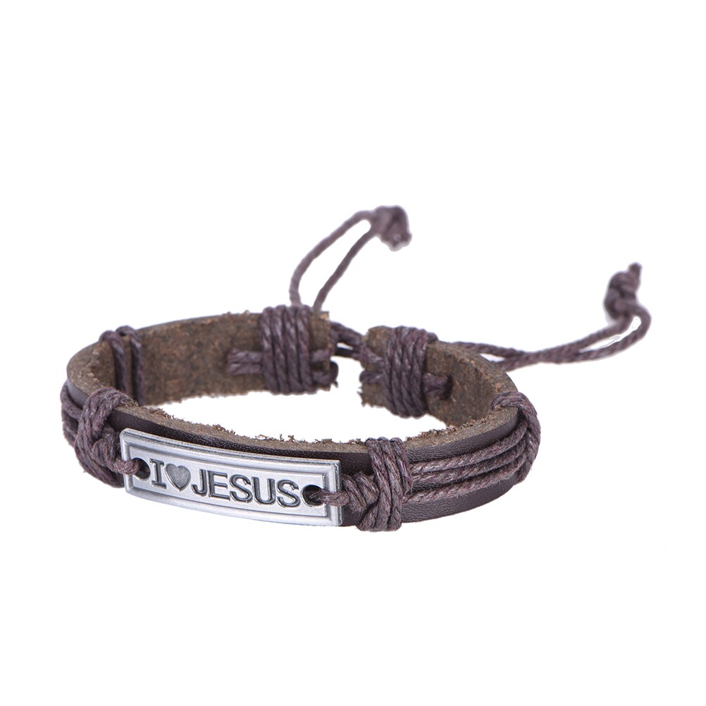 Mannen/Vrouwen Christian Lichtmetalen Wrap Lederen Manchet Bangle Armband Van &quot;I Love Jesus&quot;: Coffee