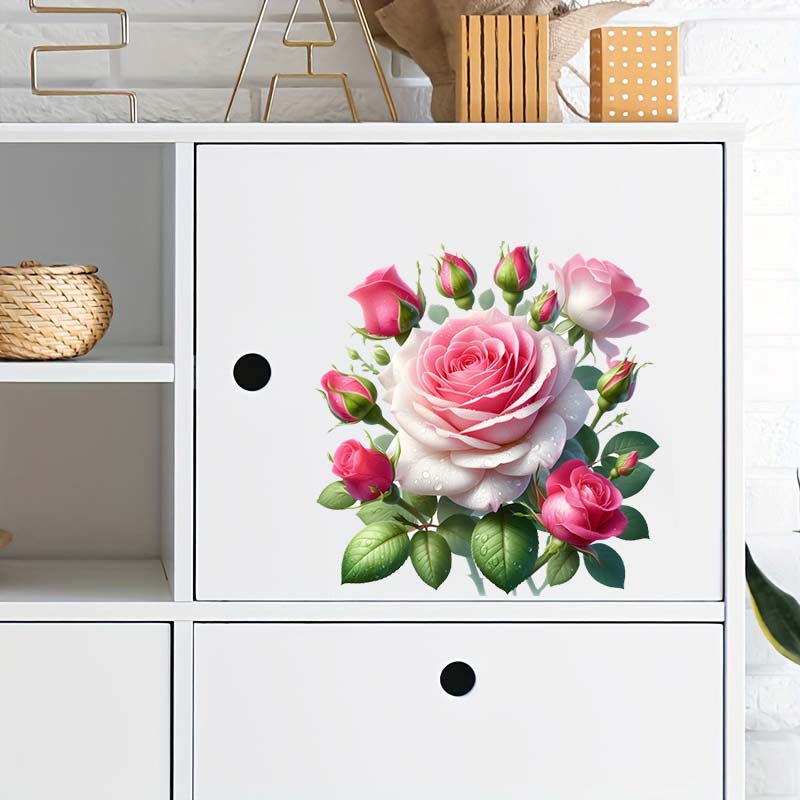 Romantic Rose Wall Sticker Bathroom Toilet Decor Living Room Cabinet Refrigerator Home Decoration Decals Stickers S424