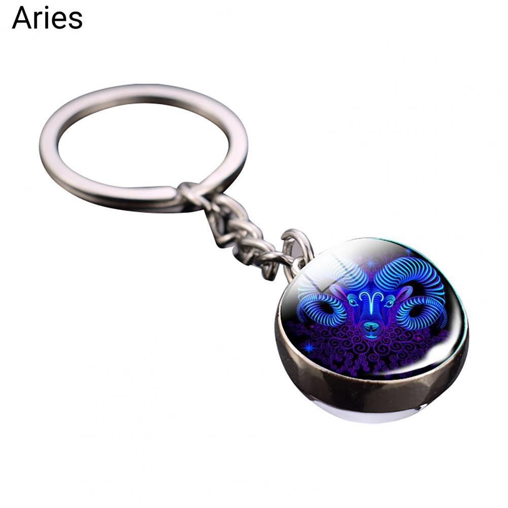 Glass Ball Pendant Decor Key Chain Lightweight Zodiac Style Glass Ball Constellation Keychain: Aries