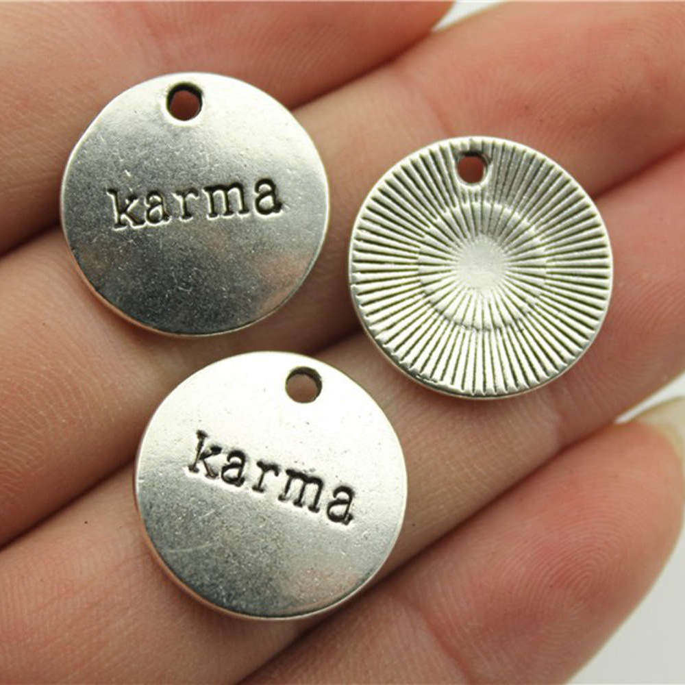10pcs Round Inspire Nameplate Live Laugh Love Live Your Dream Never Give Up Karma Charms For Jewelry Making Diy Crafts Making: Blue Zinc Plated