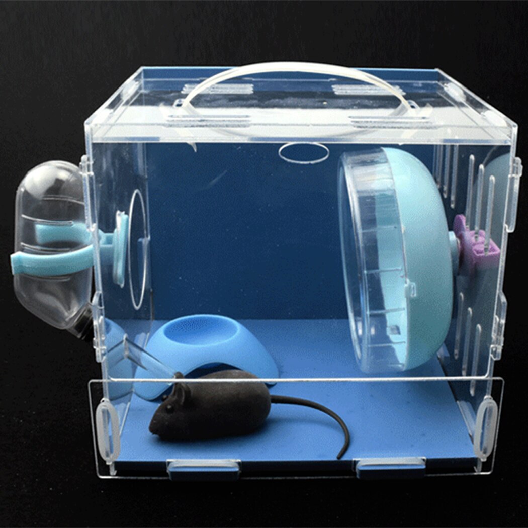 Casa de estimação hamster de acrílico, conjunto casa de porco holandês, gaiola rato ouriço, com tigela de comida, garrafa de água, roda pequena, acessórios para animais de estimação