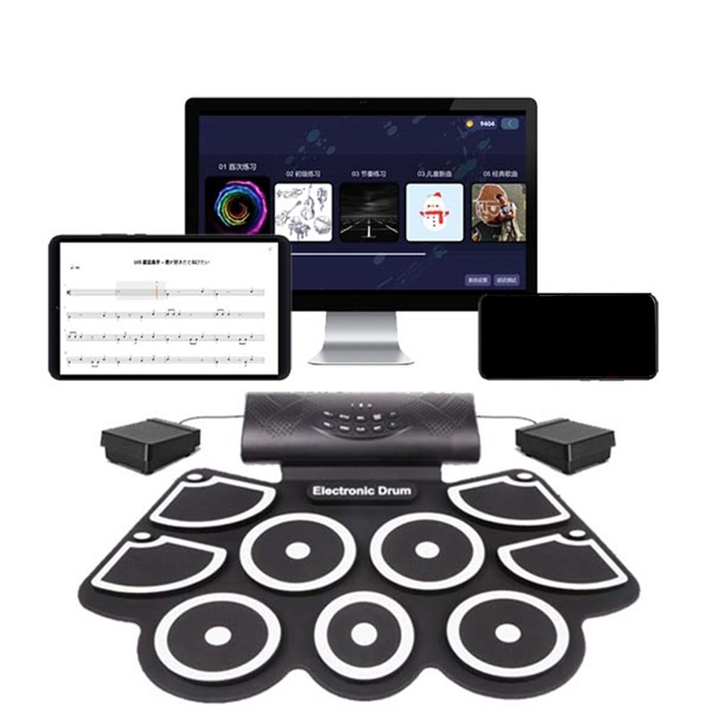 Electronic Digital Drum Built In Speaker Portable Battery Electronic Roll Drum Pad Foldable Practice Instrument