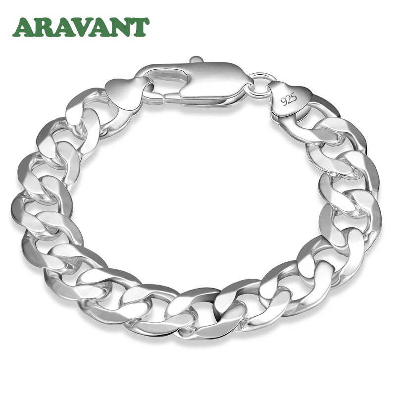 925 Zilveren 8Mm 10Mm 12Mm Platte Zijwaarts Armbanden Kettingen Voor Mannen Mode-sieraden