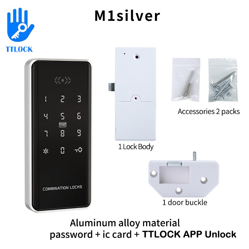 TTLOCK APP 13,56 Mhz RFID Smart Elektronische Schrank Türschloss Biometrische Fingerprint Schublade Schloss Smart Passwort Lock: M1 Silver