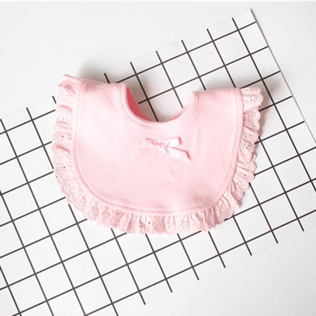 Katoen Pasgeboren Kant Boog Baby Slabbetjes Meisjes Jongens Burp Doek Zuigeling Slabbetjes Baberos Baby Speeksel Handdoeken Peuter Baby Sjaal: Pink round bib