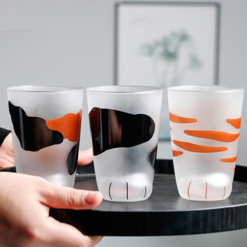 Taza creativa de cristal de leche de 300 ml taza con Gato Tigre patas tazas de café desayuno leche vaso personalidad niños botella de bebida