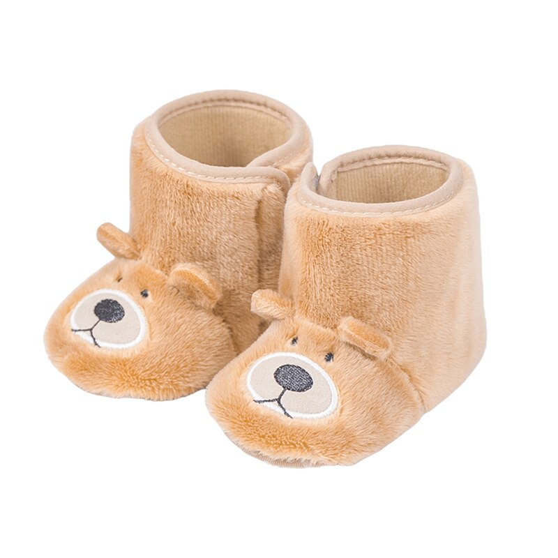 Winter Peuter Baby Laarzen Mode Baby Meisje Jongens 3D Cartoon Beer Oren Warme Schoenen Effen Fuzzy Ballen Babyschoenen Kid schoenen 0-18M: Khaki / 7-12 Months