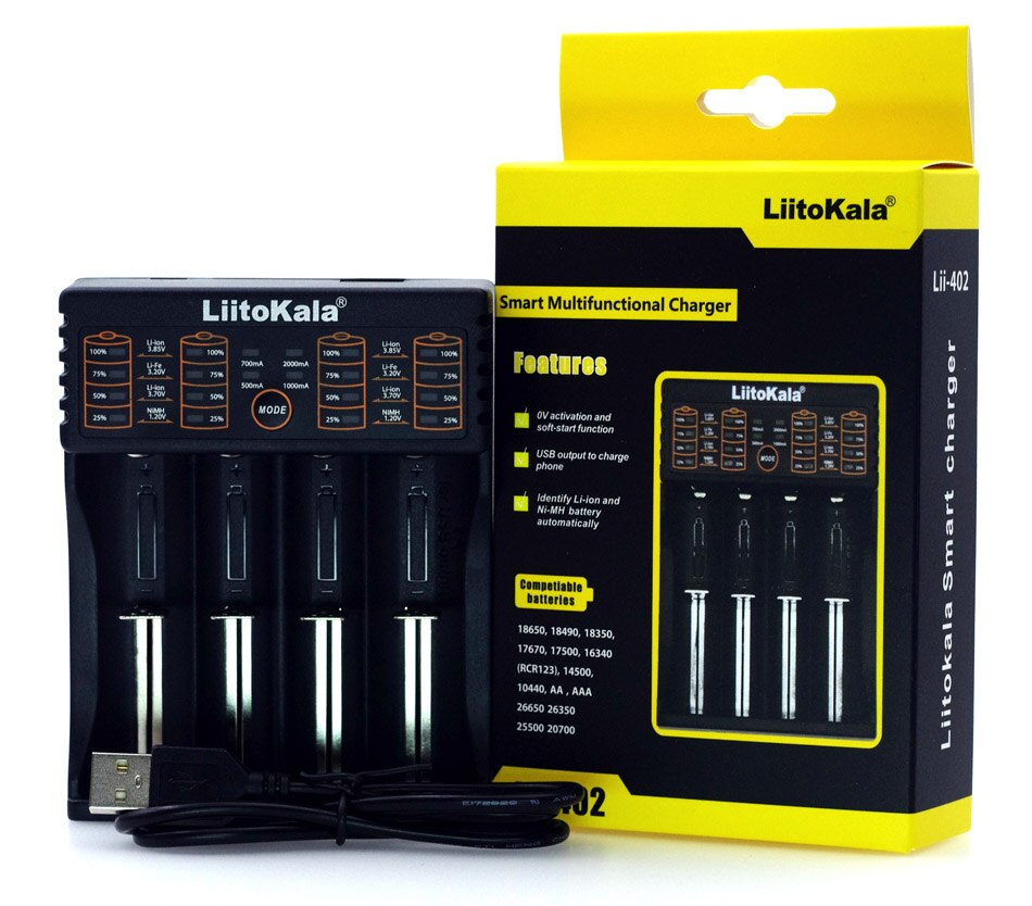 Liitokala lii -402 18650 batterilader, frakt 18650 1.2v 3.7v 3.2v aa / aaa 26650 10440 16340 nimh litium batterilader: Lii 402 lader
