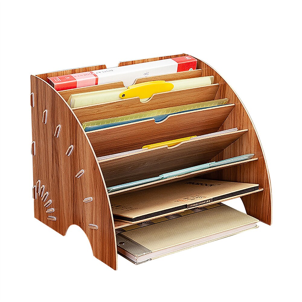 Multi-layer Standing Test Paper Tray Vertical Organizer File Rack A4 Data Storage Rack Student Office Stationery Binder Folder: Cherry wood