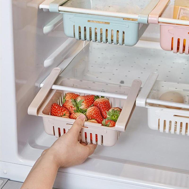Justerbar køkkenudstyr opbevaringshylde køleskab fryser hylde frugt wsahing kurv opbevaringshylde indtrækkelig hylde hjem arrangør
