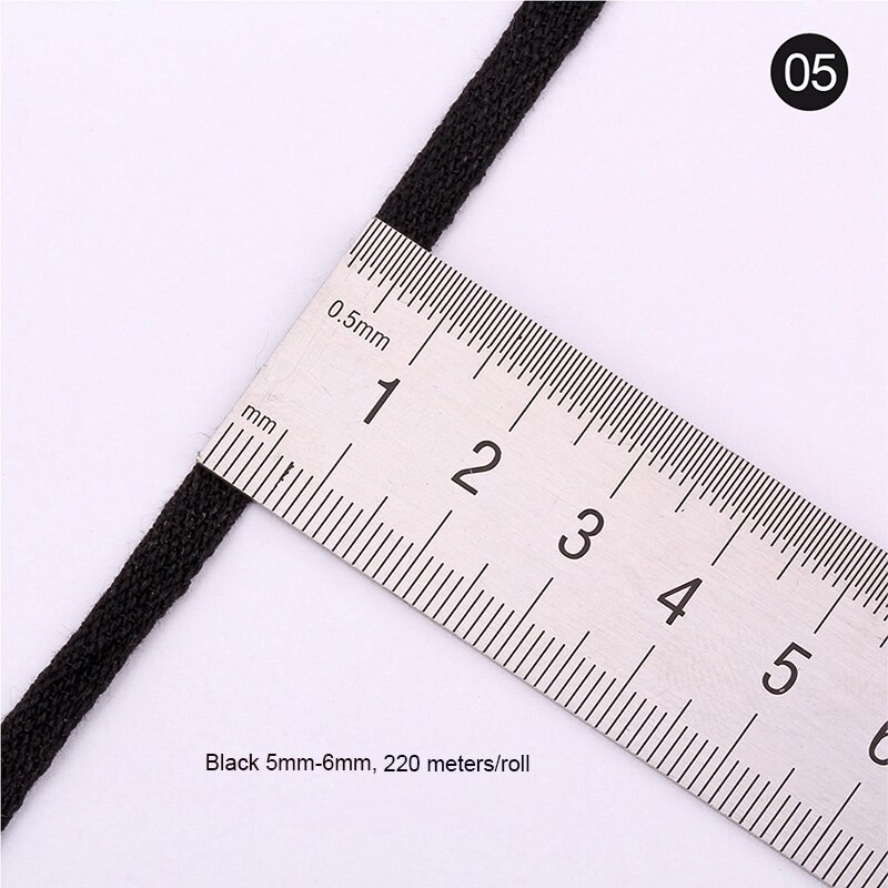 5Mm/7Mm Breedte Katoen Lint Tape 220/280/300 Meter Spanband Kledingstuk Naaien Accessoires Wit/beige/Zwart Voor Zak Kleding: 5 6mm black 220meter