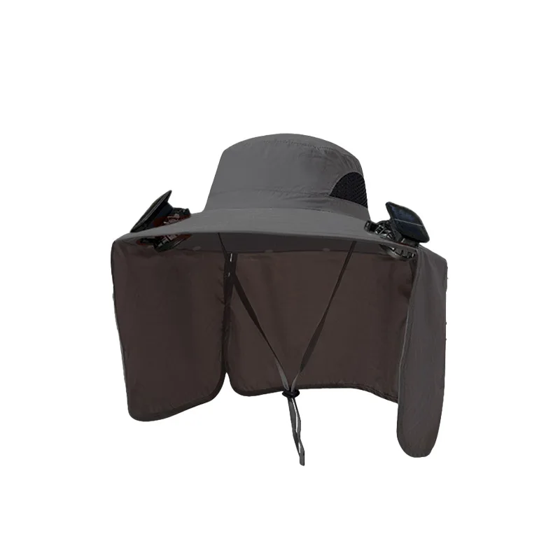 Outdoor zonnehoed met brede rand en ventilator op zonne-energie, usb-oplaadbare outdoor vissershoed met zonbescherming: Donkergrijs