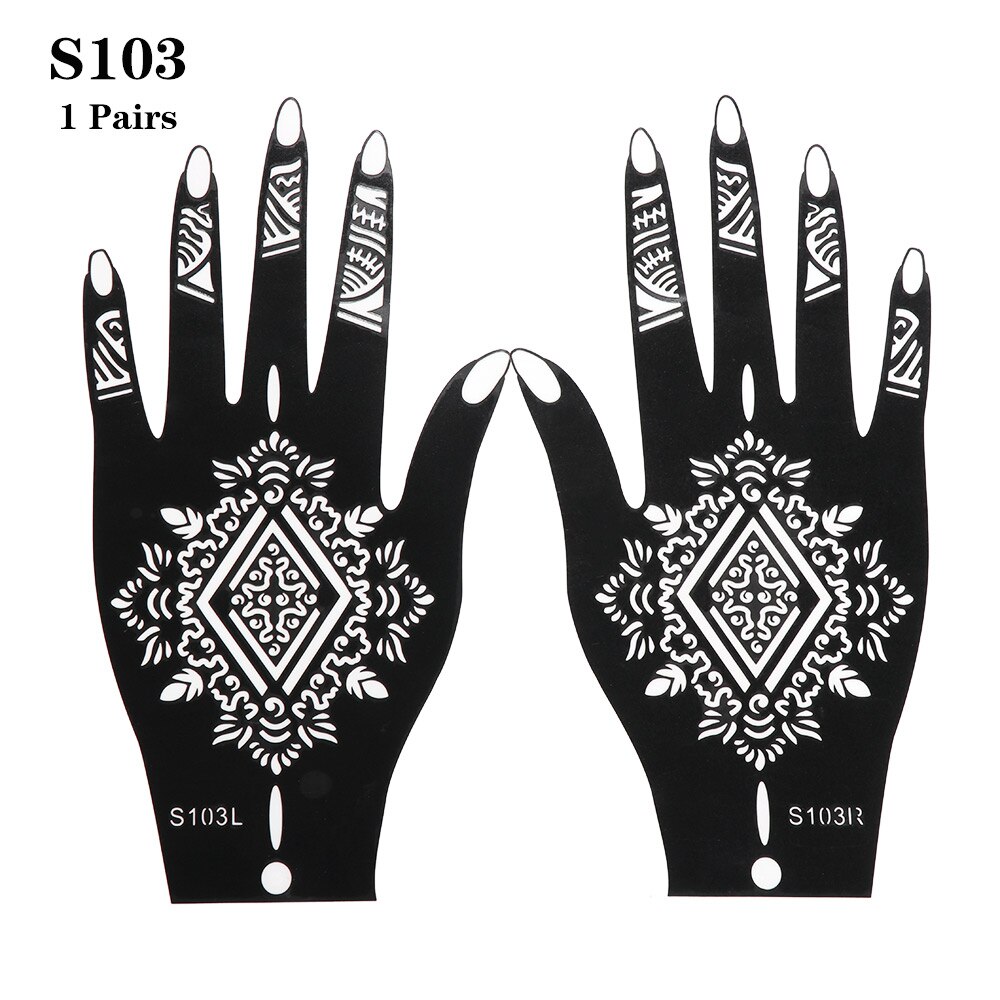 Pochoir en henné 2 pièces/ensemble | Autocollant temporaire de tatouage à la main, modèle d'art corporel, outil de mariage, pochoir de tatouage de fleur indienne: S103