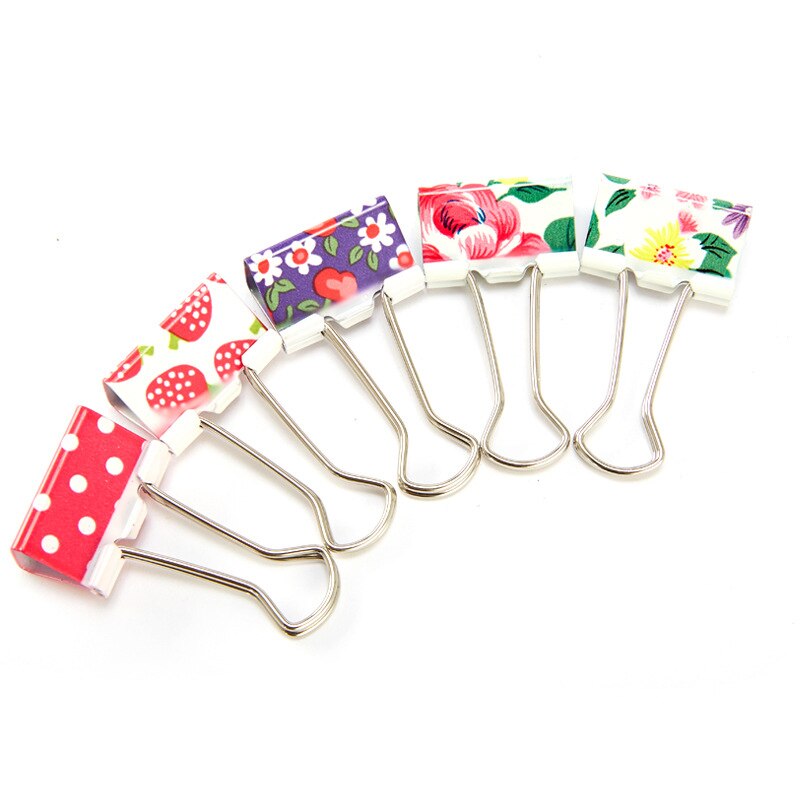 6Pcs 38mm 48mm Printed Metal Binder Clips Paper Clip Clamp Office School Binding Supplies Color Random
