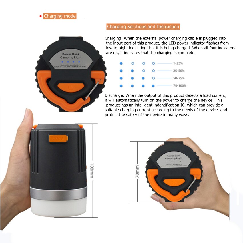 10400 mah campinglampe lanterne fiskeri vandreture 4 mode multifunktion bærbar usb genopladelig powerbank vandtæt lommelygte nødsituation