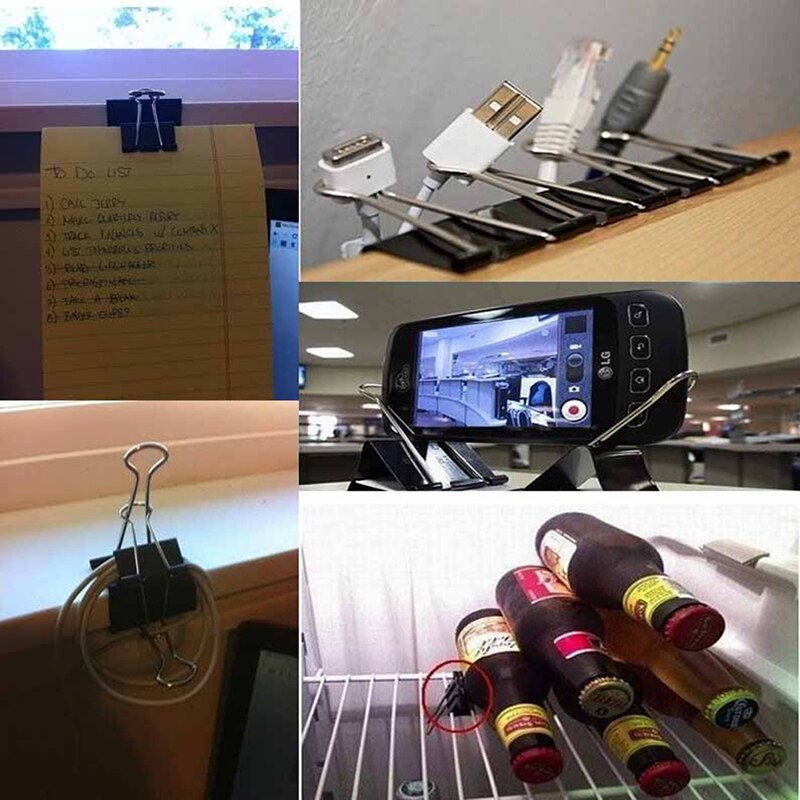 Sort metal binder clips fil papir clip foto stationære kontorartikler 12 stk/sæt