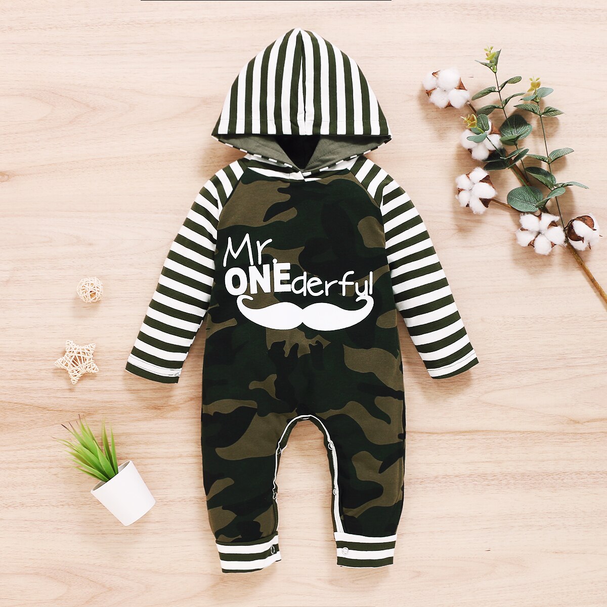 0-24M Infant Baby Boys Rompers Camouflage Striped Print Long Sleeve Hooded Autumn Jumpsuit