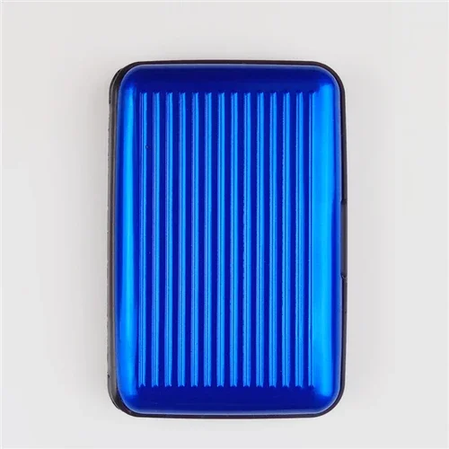 Tarjetero de aluminio para hombre, estuche rígido con bloqueo, billetera, tarjeta de crédito sólida, escaneo Anti-RFID, protección, tarjetero, 1 ud.: Azul