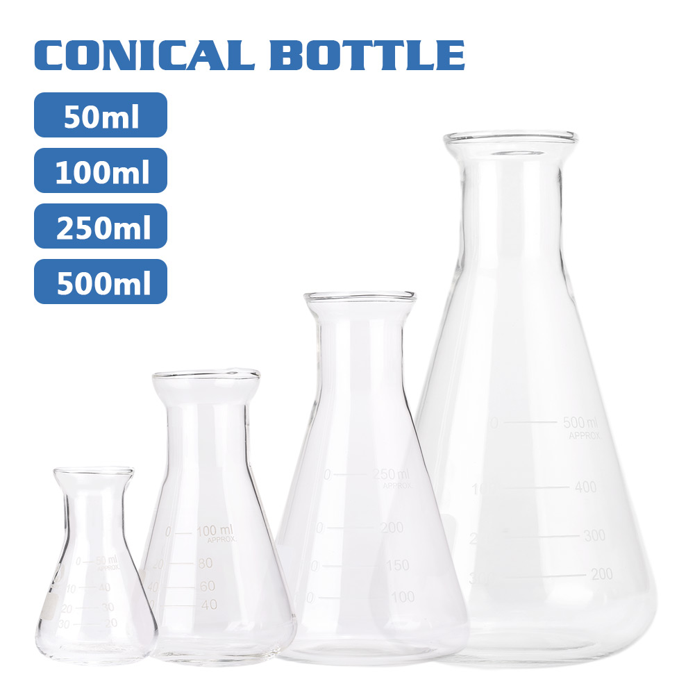 1PC 50ml to 2000ml Erlenmeyer Borosilicate Glass Flask Wide Neck Conical Triangular Flask for Lab Chemical Equipment