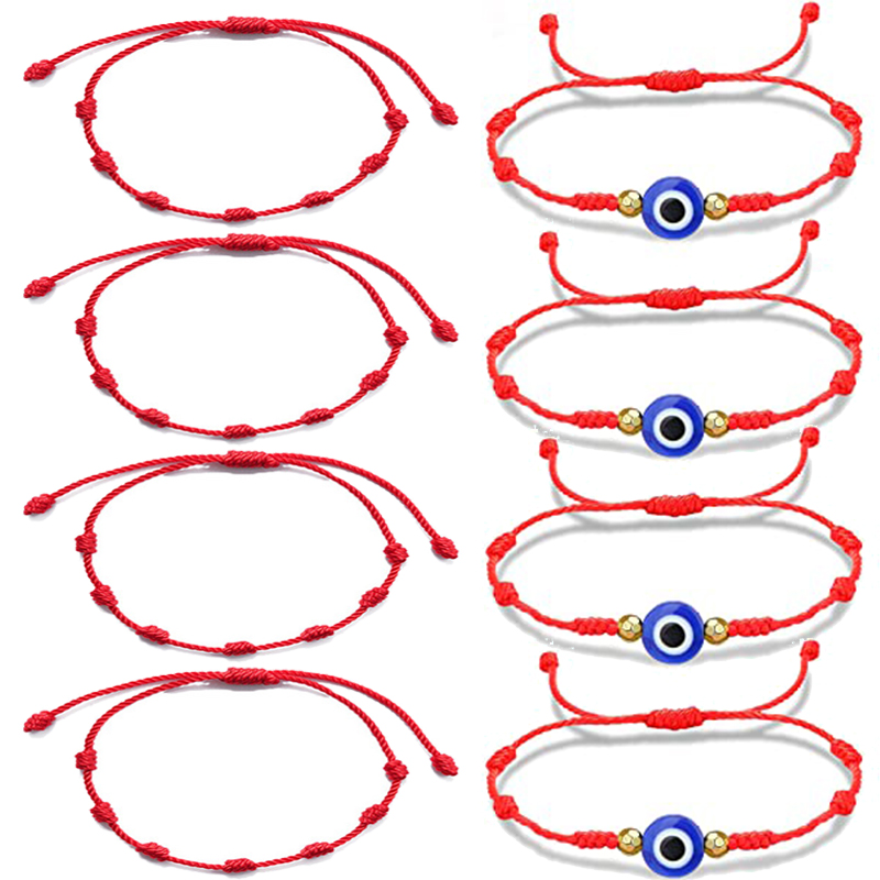 4 pçs 7 nós pulseira de corda vermelha para o casal mal olho pulseira proteção boa sorte amuleto para o sucesso artesanal amizade presente