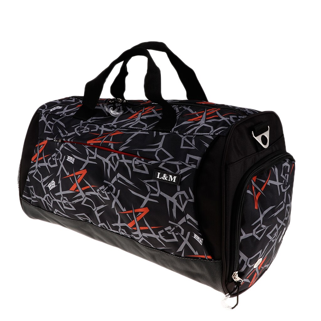 Waterproof Large Gym Bag Travel Shoe Compartment Workout Duffle Hand Bag for beach Swimming Pool Gym Multi-function Sport Bag: Geometric  Black