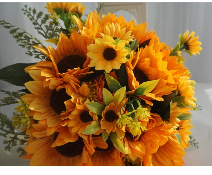 Sunflower Bridal Bouqet The Bride Holding Flowers Flores Artificiales De Novia Artificial Bridesmaid Wedding Bouquet