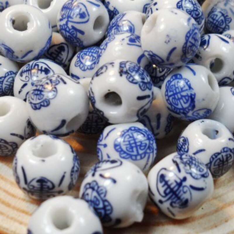 50Pcs 10mm Jingdezhen Big Hole Ceramic Beads Flower Porcelain Beads Handmade For Bracelet Making DIY Jewelry Making