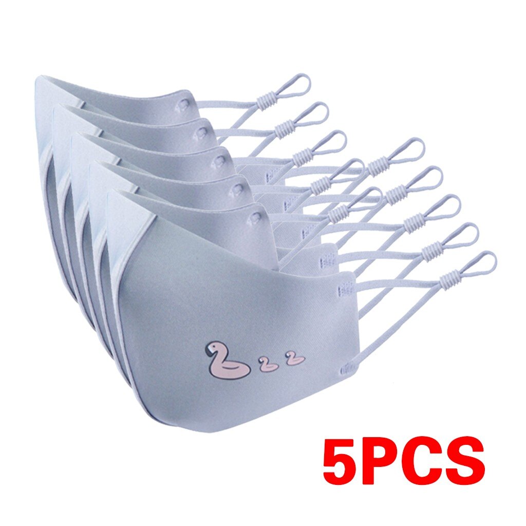 5pcs Children Ski Fasemask Dustproof Reusable Fabric Bandana Cute Cartoon Animal Printed Masque Bandana: Black Green