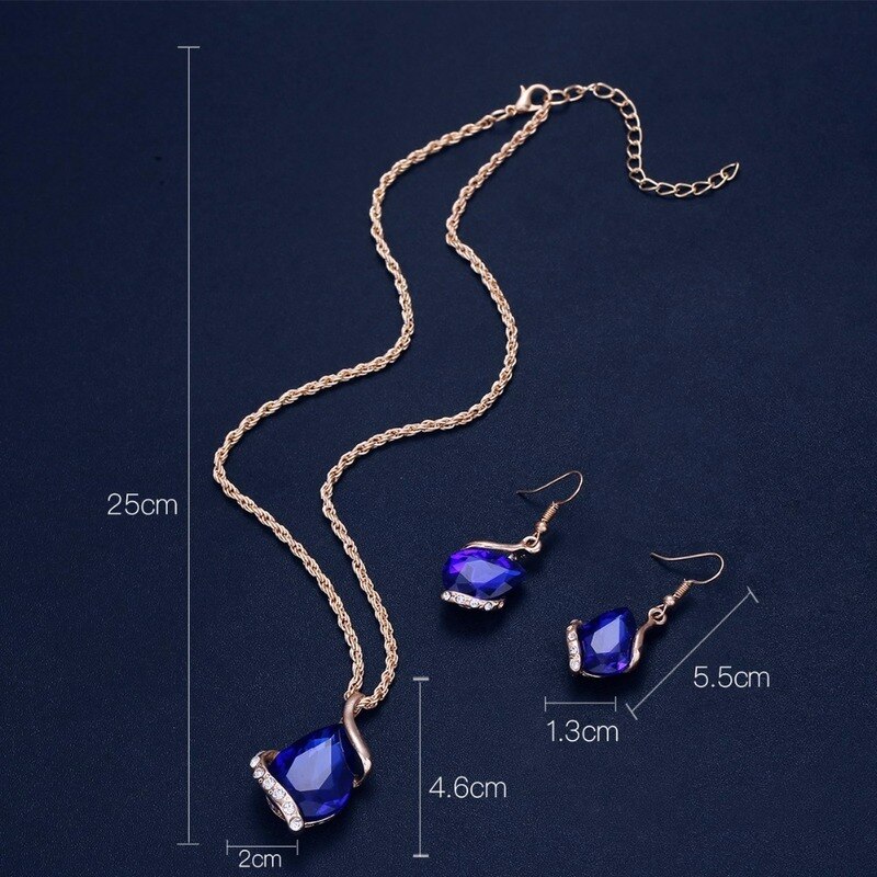 Afrikaanse Glamour Bruid Kleurrijke Kristallen Bruiloft Ketting Water Shape Hanger Stud Oorbellen Mode Vrouwen Sieraden Sets