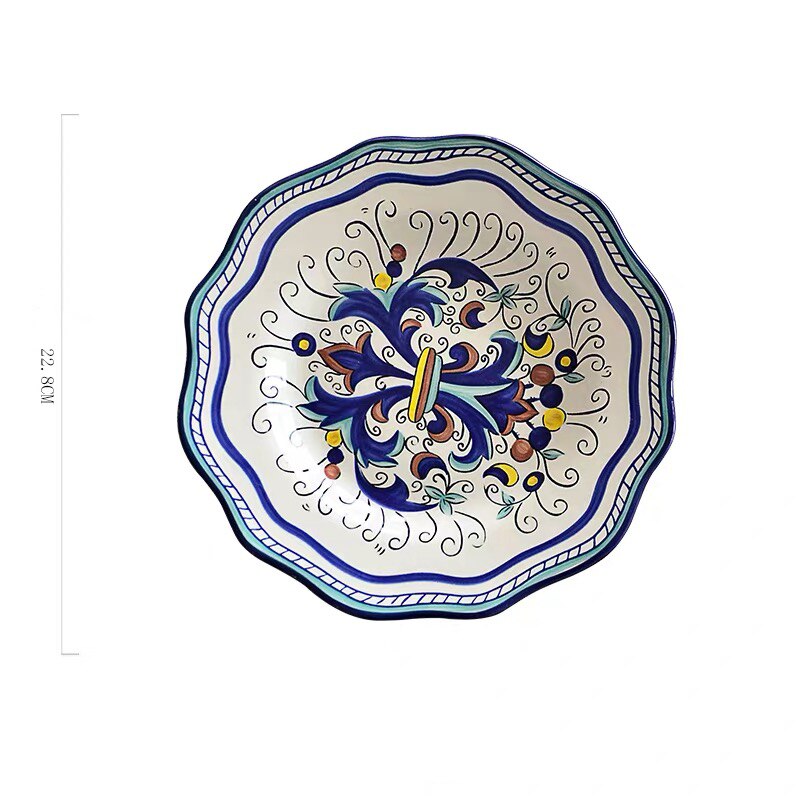Vajilla de cerámica de estilo étnico, decoración Bohemia para el hogar, postre europeo Irregular, platos de fruta, ensaladas grandes, carne, navidad: 9 inch B