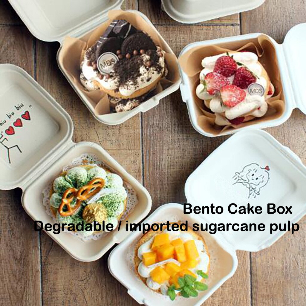 10 Stuks Wegwerp Bento Box Milieuvriendelijke Lunchbox Voedsel Container Natuurlijke Suikerriet Pulp Servies Lunchbox Voor Kantoor Cake