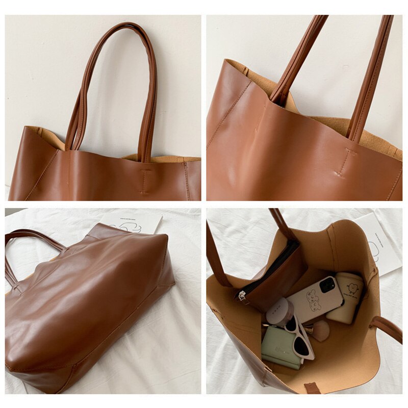 Vrouwen Tote Bag Grote Capaciteit Eenvoudige Pu Leer Vrouwelijke Schoudertassen Voor Dames Shoper Zak Luxe Goedkope Tassen