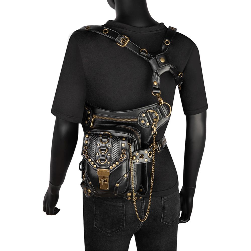 Steampunk cuero mujer cintura bolsa Retro Rock bolsa de pierna para motocicleta bandolera bolsos cráneo bolsa con remache Punk Norbinus