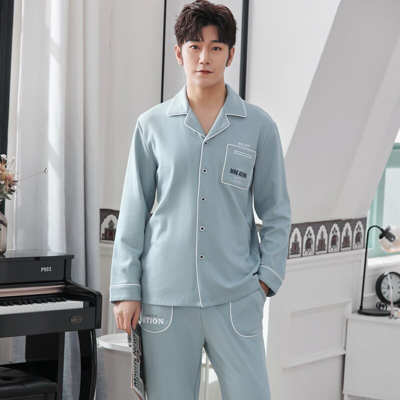 Prowow Winter Autumn Cotton Pajamas For Men Long Sleeve Comfortable Sleepwear Pijama Suit Male Lounge Wear Homewear Home Clothes: L