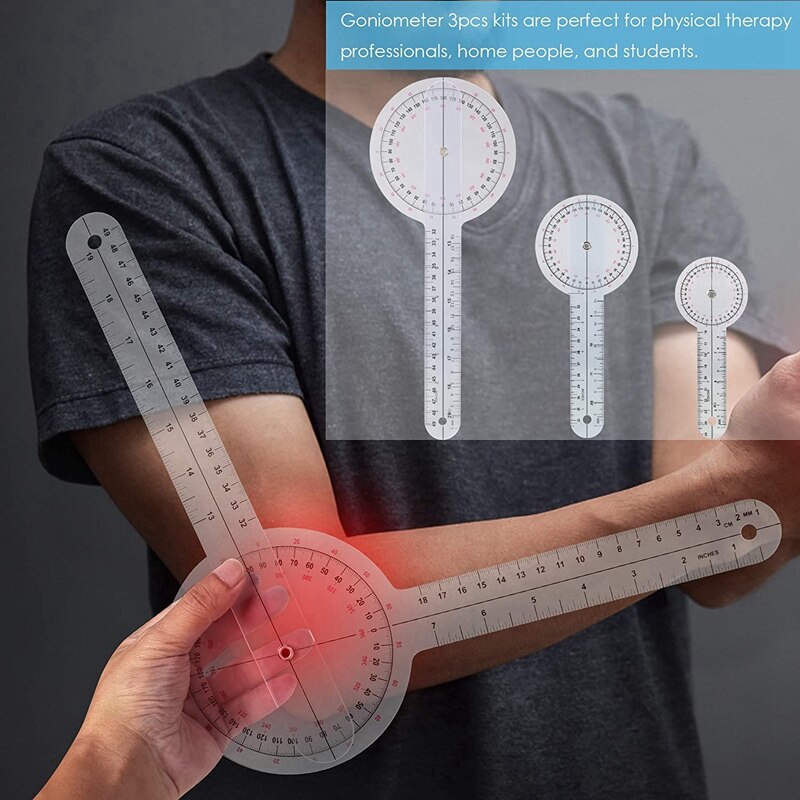 3-Piece Goniometer 6/8/12 Inch Occupational Therapy Protractor Tool Measuring Angle Ruler 360 Degree Universal