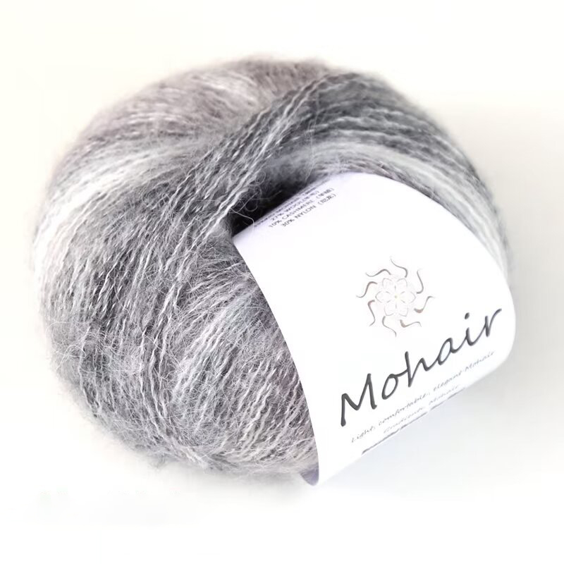 Ovillo de lana de Mohair degradado para tejer a mano, hilo de ganchillo suave y cálido, segmento de lana de bebé, hilo teñido para suéter, sombrero y bufanda, 25g por bola: Plata