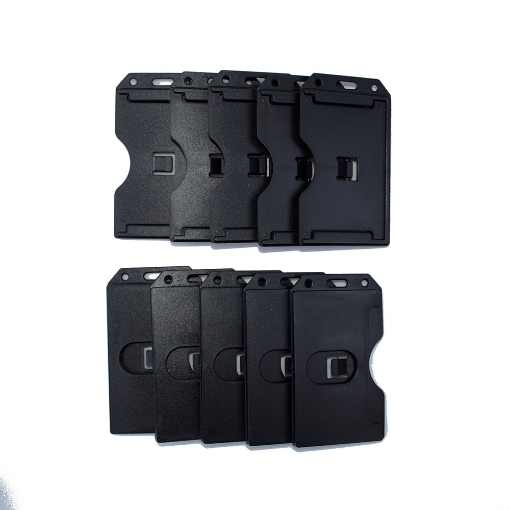 Pack of 10 Heavy Duty Rigid ID Badge Vertica Card Holders 2-Sided Open Faced Rigid ID Card Holder Business Name Card Organizer: Black