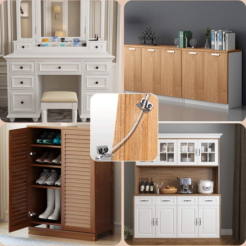 2Pcs Anti Tip Strap Furniture Anchor Wall Stainless Steel Baby Proofing Earthquake Bookshelf Tip Over Anchors for Dresser