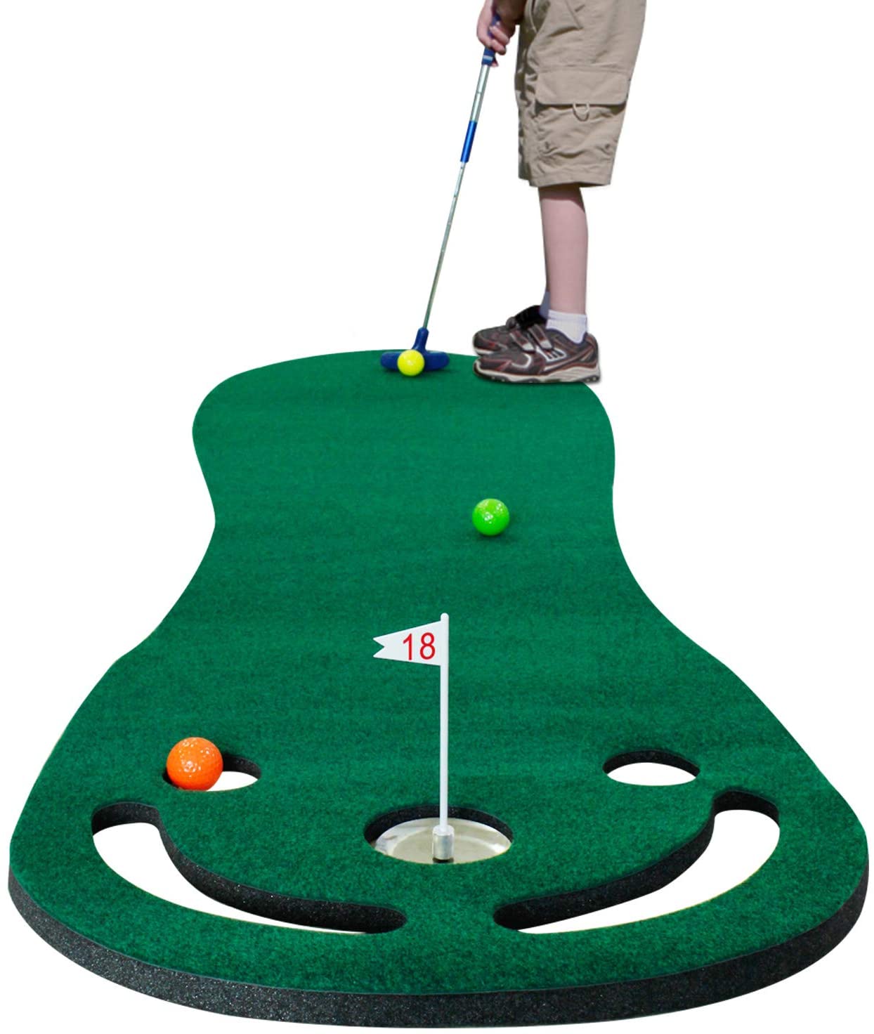 Putting Green Mats Set for Golf Putting Use Included 1 Putter &amp; 3 Balls Training Aid Put Cup &amp; Flags Indoor Outdoor Training Mat