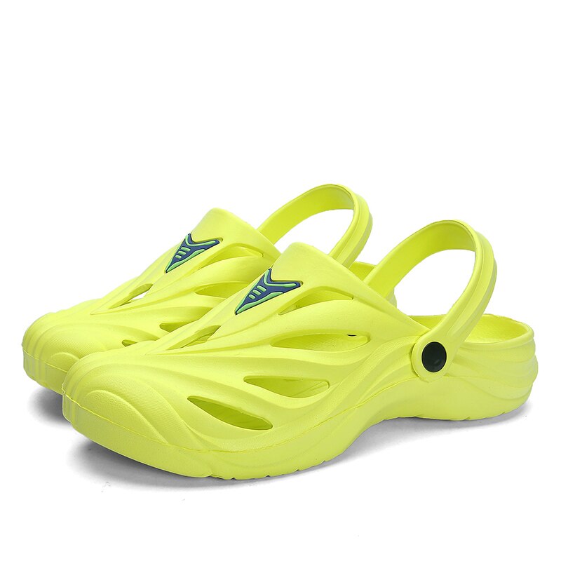 Été plage hommes sandales jaune confortable mocassins trou chaussures hommes décontracté antidérapant caoutchouc sabots jardin sandales Sandalia Hombre: Yellow -A20199 / 40