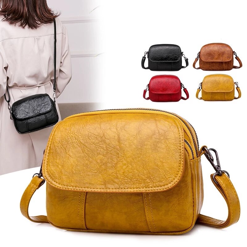 Luxury women's bag high soft PU leather ladies shoulder messenger bag multi-layer double zipper bag