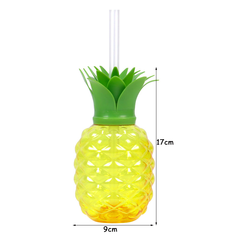 Tasse à boire en plastique en forme d'ananas/fraise/pastèque avec paille, décor hawaïen, fournitures de fête d'été sur la plage et la piscine, 6/8 pièces