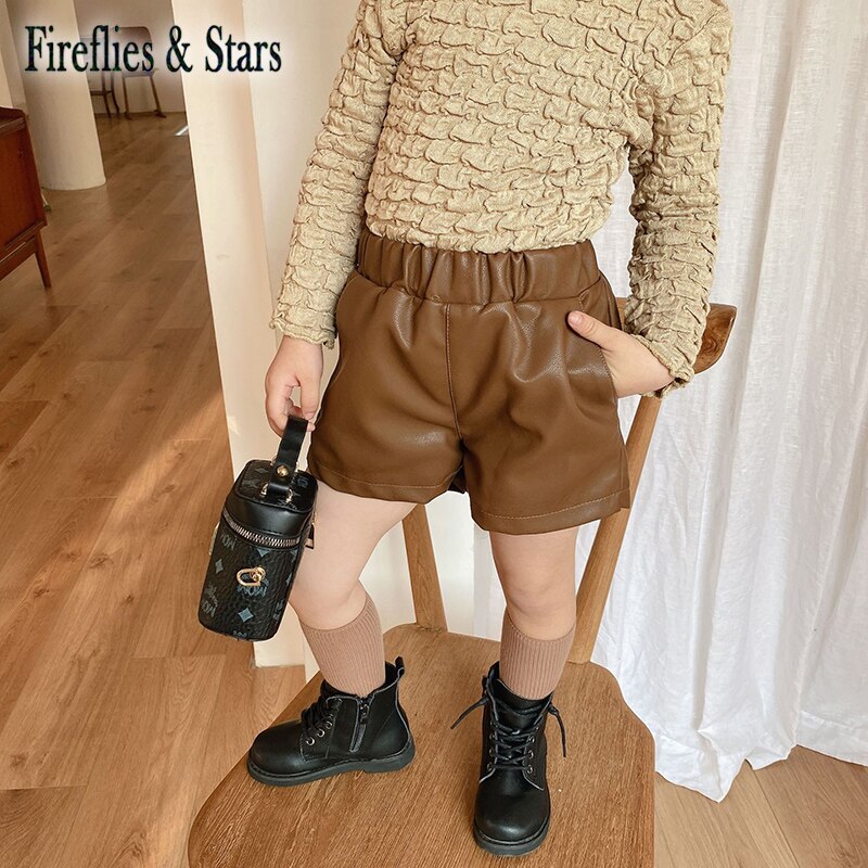 Forår efterår piger pu shorts baby shorts børn mini underdele børn tøj klassisk imiteret læder solid 1 to 7 år